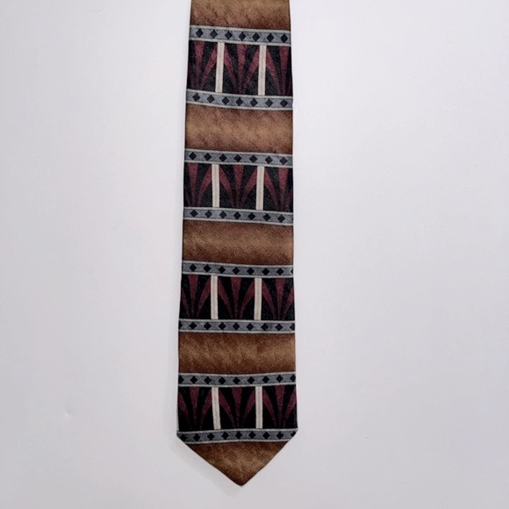 100% Silk Neck Tie Aztec Southwest Geo Gold Black Burgundy Blue US Made
